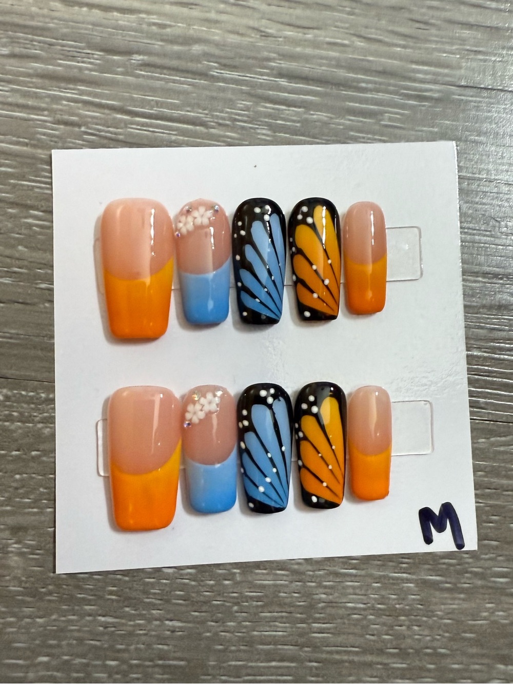 Bright Butterfly Press-On Nails — Orange & Blue